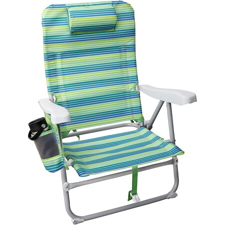 Hurley Standard Backpack Beach Chair (Steel), Bombay Stripe, Limeade CHHRSTBSLM